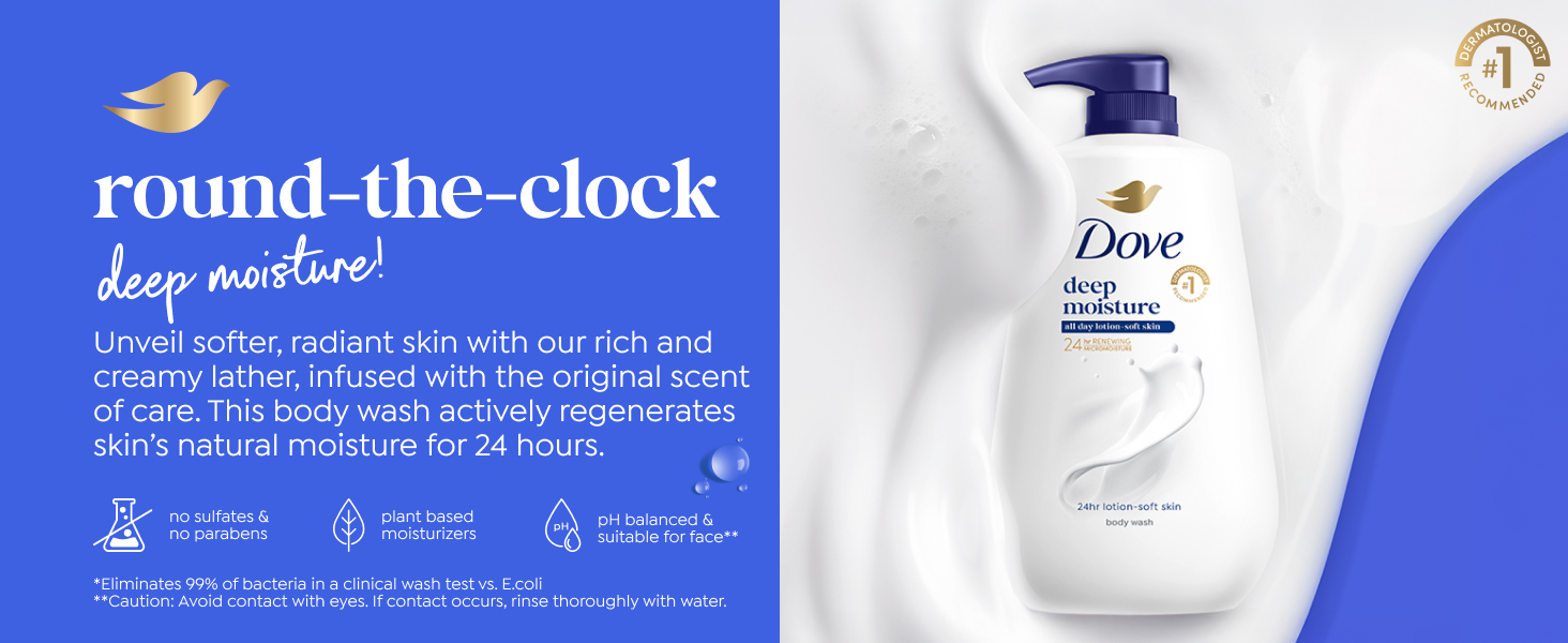 Product shot in white cream with text on blue background. 