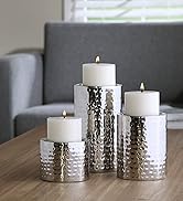 Hosley's Set of 3 Pillar Candle Holders Silver Finish 7 Inch 5 Inch 3 Inch High. Ideal Gift for W...
