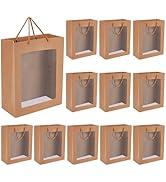 BENECREAT 16PCS Brown Paper Gift Bags with Transparent Window, 10.2x4.8x12.6inch Kraft Shopping B...