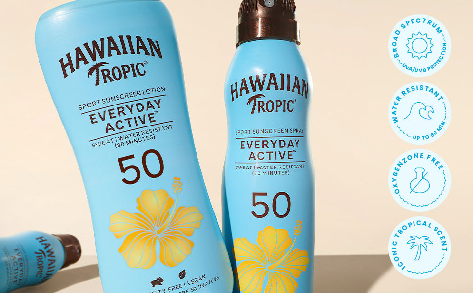 Hawaiian Tropic Everyday Active Sport Sunscreen Sun Screen spray lotion SPF 15 30 50 EltaMD