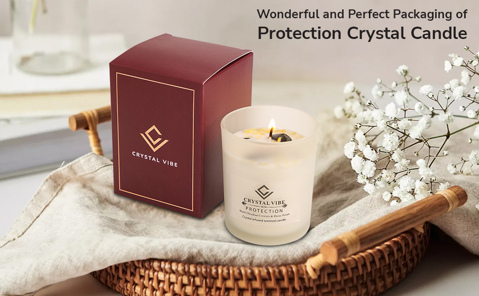 Protection Crystal Candle Vanilla Scented Candle With Black Obsidian Crystals and Daisy Petals