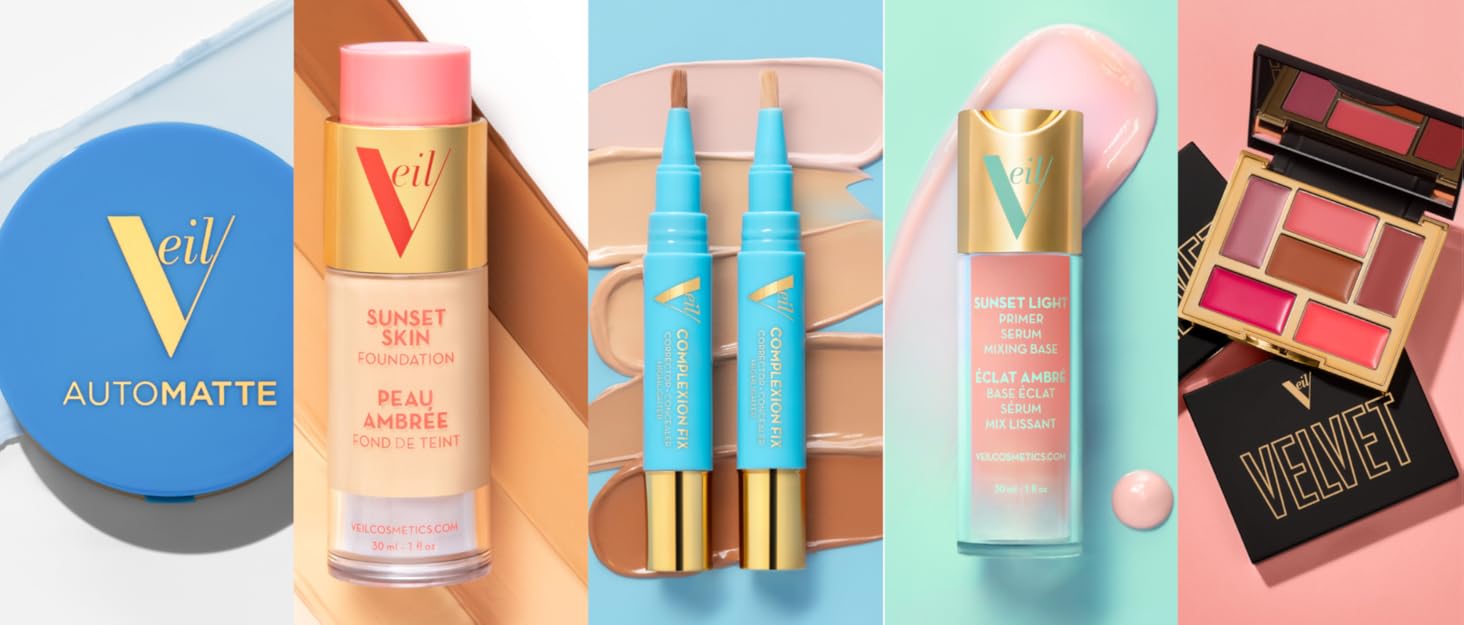 Veil cosmetics makeup products collage
