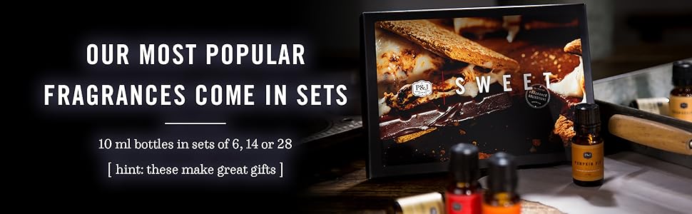 A box pictured with smores and chocolate which read Sweet Fragrance Oil on a silver pan.