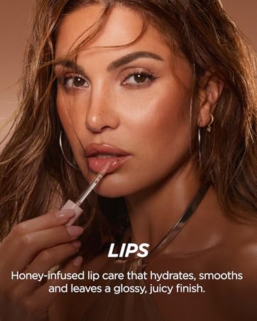 Negin applying honey-infused lip oil, showing glossy finish and smooth hydrated lips