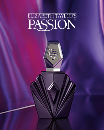 Elizabeth Taylor Passion perfume bottle on a purple background