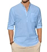 J.VER Men's Cotton Linen Shirts Casual Long Sleeve Henley Shirt Hippie Beach Tops Vacation T Shir...