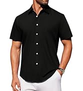 J.VER Mens Short Sleeve Button Down Shirt Stretch Business Casual Dress Shirts Solid Summer Weddi...