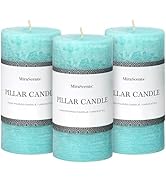 3x6 Inch Turquoise Pillar Candles Set of 3 - Unscented Candles, Long Clean Burning, Large Big Can...