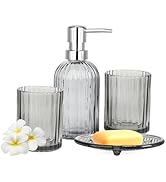 Glass Bathroom Accessory Set, Stripe Toiletries Set of 4, Bathroom Container Set, Soap Dispenser ...