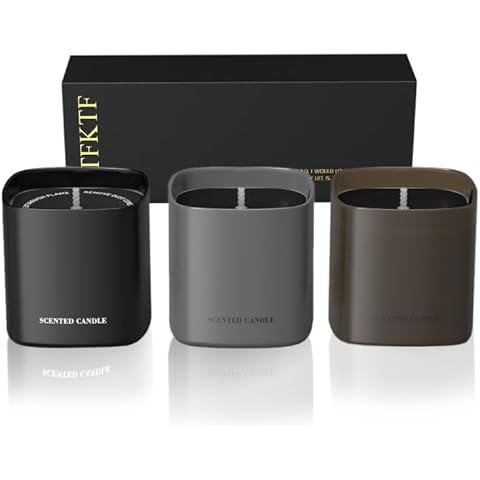 Scented Candles for Men - 3 Pack Teakwood Mens Candles Gift Set | Essential Oil Soy...