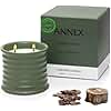 Scented Luxury Candles in Handmade Ceramic Jars, Soy Wax | Woody Wood – Oud & Agarwood, Large Candle | Non Toxic, 2 Wicks, Reusable Big Olive Green Jar | Natural Spring Aromatherapy for Women & Men