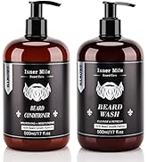 ISNER MILE Beard Wash and Conditioner Set 17 oz New Formula with Biotin Argan & Jojoba Oils Smoot...