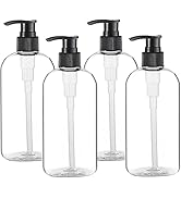 Empty Plastic Pump Bottles Dispenser 4 Pack 16oz/500ml Portable Clear BPA-Free Cylinder Shampoo L...