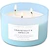 Grapefruit Vanilla 3-Wick Scented Soy Candle, 15.8 oz - Aromatherapy Citrus & Vanilla Candle, Long-Lasting Clean Burn, Strong Throw
