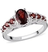 9 Stone Garnet Ring for Women in 925 Sterling Silver - January Birthstone Promise Engagement Vint...