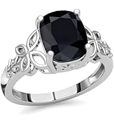 Black Tourmaline Ring in 925 Sterling Silver - October Birthstone Rings for Women - Engagement Pr...