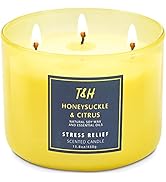 Large 3-Wick Aromatherapy Scented Candles for Home - Honeysuckle Citrus Stress Relief Candle with...