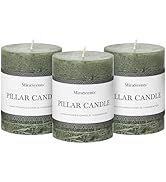 3x4 Inch Moss Green Pillar Candles Set of 3 - Unscented Spring Candles, Long Clean Burning, Large...