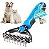 Sinko Undercoat Rake for Dogs & Cats, Dematting Comb with Extra Wide Double-Sided Stainless Teeth for Detangling, Deshedding, Brushing & Removing Shed Fur, Knots, Mats, and Tangles in Pets (Blue)