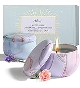2-Pack Soy Candles Gift Set - Lavender, Vanilla, Rose Scents in Portable Tin Jars - For Home, Tra...
