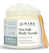 Bare Botanics Unscented Body Scrub 24oz | Made in Madison, WI | All Natural Sea Salt Exfoliator w...