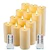 Da by 12 Pack Outdoor Waterproof LED Flameless Candles with Remote Control Timer, Realistic Flickering LED Pillar Candles for Wedding, Festival, Outdoor & Home Decoration-D 3'' H 4'' 5'' 6''7''