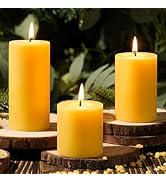 Beeswax Pillar Candles Set of 3,100% Pure Beeswax Candles, 87 Hour Burn Time Bees Wax Candles for...