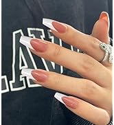 Morily Pink White French Tip Press on Nails - 30Pcs Thicker Fake Nails with Design, Full Cover Lo...