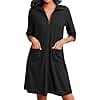 Ekouaer Zipper Robes for Women Waffle Knit Bathrobes Short Lightweight Knee Length Loungewear with Pockets