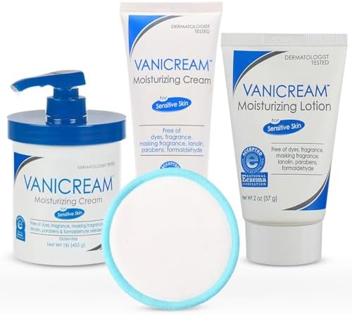 Self Care Gifts for Women - Facial Moisturizer for Dry Skin Care Set - Skin Care Kit Womens Gifts for Christmas - Body Moisturizer with Pump 16oz, Travel Size Lotion 2oz, Eczema Cream for Adults 4oz