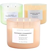 Raspberry Strawberry Vanilla, Cucumber Grapefruit Paradise, Coconut Orange Blossom 3 Wick Scented...