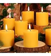 6 Pack Natural Beeswax Pillar Candles,2x2in 100% Pure Beeswax Candles-120 Hours Long Burning,Unsc...