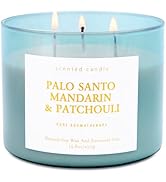 Palo Santo Mandarin Patchouli Candle - 3 Wick Highly Scented Candles for Home - Natural Soy Candl...