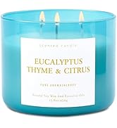 Eucalyptus Thyme Citrus 3 Wick Candle Soy Scented Candle for Home - Fresh Herb Citrus Candle Upli...