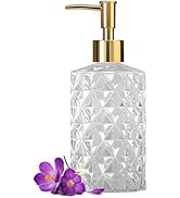 Crystal Glass Soap Dispenser, 330ml/11oz. Clear Glass Lotion Soap Dispenser with Gold Pump, Cryst...