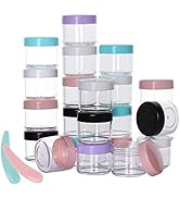 BTYMS 100 Count Sample Jars 20g Plastic Sample Container with Lids and 10 Pieces Cosmetic Spatula...