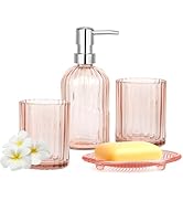 YTDTKJ Glass Bathroom Accessory Set, Stripe Toiletries Set of 4, Bathroom Container Set, Hand Soa...