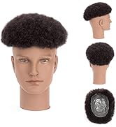 DAIXI 5x7 Inches PU Base 4mm Curl Afro Curly Hair Toupee for Men 100% Afro Human Hair Base Unit N...