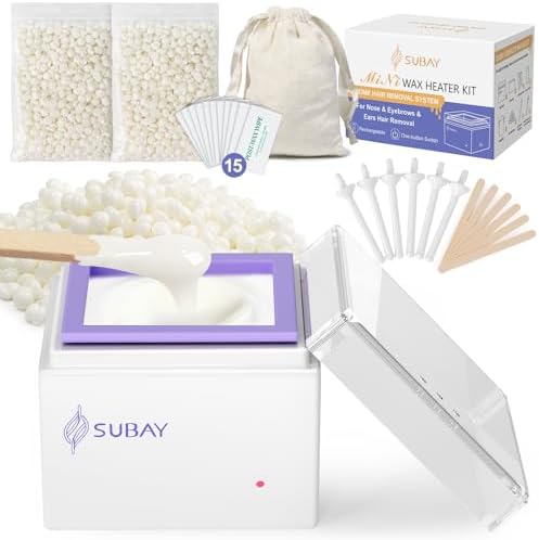 SUBAY Nose Wax Kit, Cordless Mini Wax Warmer for Ear Eyebrow Hair Removal, Waxing Kit for Women Men with 100g Beads, 6 Nose Sticks, 6 Applicators, Storage Bag, Rechargeable Machine for Face Waxing
