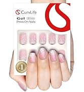Curvlife Soft Gel Press on Nails, Short Square Shining French Nail Tips, 30pcs Full Cover Design ...
