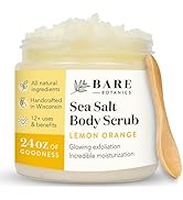 Bare Botanics Lemon Citrus Exfoliating Body Scrub 24oz | Made in Madison, WI | All Natural Sea Sa...