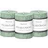 3x4 Inch Sage Green Pillar Candles - Set of 3, Unscented, Long Burning, Smokeless Dripless Candles for Spring Home Decor, Dinner Table, Bathroom, Rustic Decor