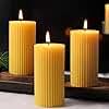 3 Pack Pure Beeswax Pillar Candles Bulk, Organic Ribbed Bees Wax Decorative Candles for Home Decor-1.96x3.85 Inch, Unscented Long Burning Natural Bees Wax Pillar Bulk Aesthetic Candles-105 Hours