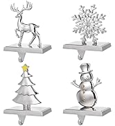 EBANKU Christmas Stocking Holders, Set of 4 Silver Stocking Hangers Snowman Snowflakes Christmas ...