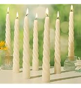 8 Pack Beeswax Taper Candles,7in Spiral Taper Candle Sticks,7 Hour White Beeswax Candlesticks,100...