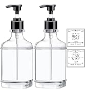 Clear Soap Dispenser with Pump, Waterproof Labels (2 Pack,18 Oz), Modern Farmhouse Style Plastic ...