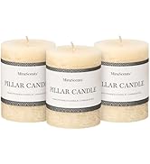 3x4 Inch Ivory Pillar Candles Set of 3 - Hand-Poured Unscented Candles, Long Clean Burning, Large...