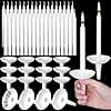 MTLEE 50 Sets Bulk White Church Vigil Candles with Plastic Candle Drip Protectors for Candle Service Christmas Easter Memorial Wedding Party Supplies