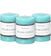 3x4 Inch Turquoise Pillar Candles Set of 3 - Unscented Candles, Long Clean Burning, Large Big Can...