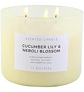 Cucumber, Lily of The Valley & Neroli Candle | Large 3 Wick Soy Scented Candle 15.8 oz | Fresh & ...